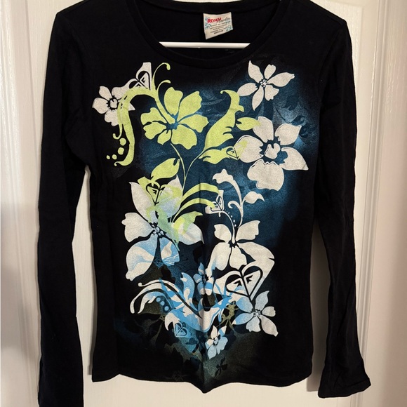 Roxy Black Tee with Floral Accents - Picture 1 of 3